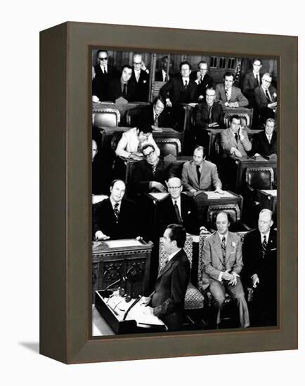 President Richard Nixon Addressing a Joint Session of the Canadian Parliament-null-Framed Stretched Canvas