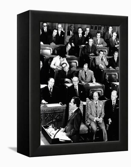 President Richard Nixon Addressing a Joint Session of the Canadian Parliament-null-Framed Stretched Canvas