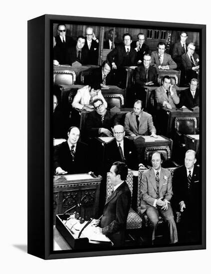 President Richard Nixon Addressing a Joint Session of the Canadian Parliament-null-Framed Stretched Canvas