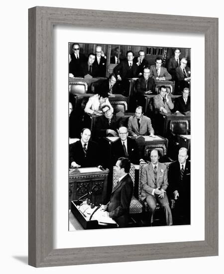 President Richard Nixon Addressing a Joint Session of the Canadian Parliament-null-Framed Photo