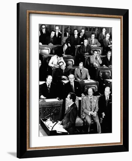 President Richard Nixon Addressing a Joint Session of the Canadian Parliament-null-Framed Photo