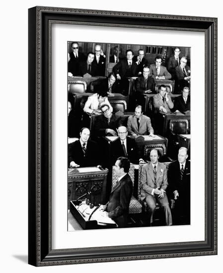 President Richard Nixon Addressing a Joint Session of the Canadian Parliament-null-Framed Photo