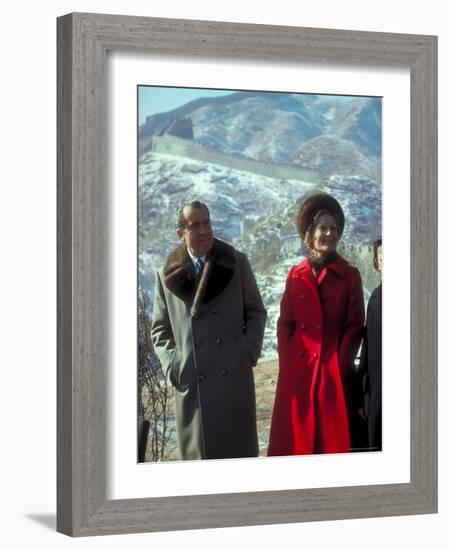 President Richard Nixon and First Lady Pat Nixon on the Great Wall of China-John Dominis-Framed Photographic Print