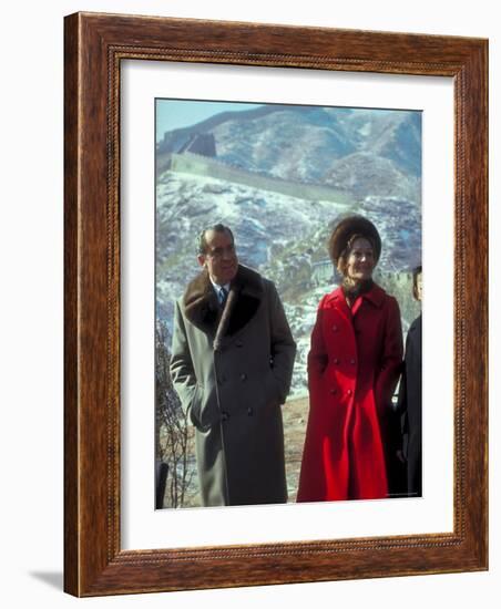 President Richard Nixon and First Lady Pat Nixon on the Great Wall of China-John Dominis-Framed Photographic Print