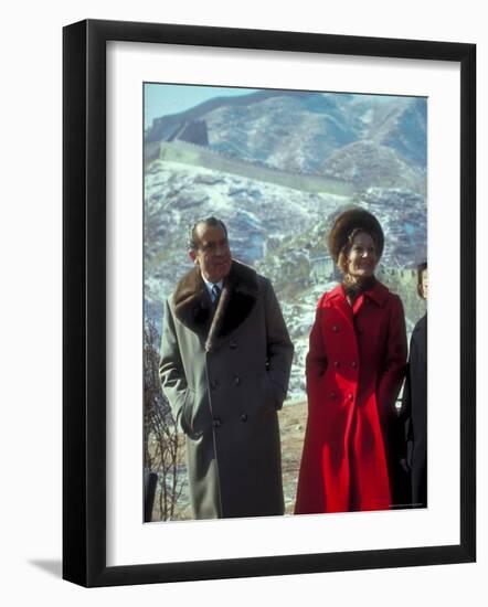 President Richard Nixon and First Lady Pat Nixon on the Great Wall of China-John Dominis-Framed Photographic Print