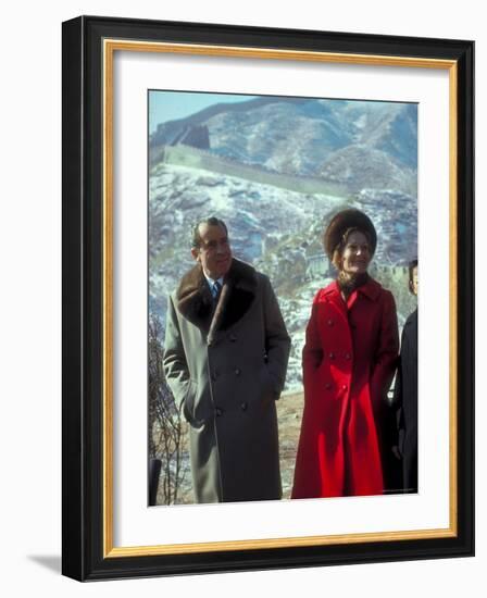 President Richard Nixon and First Lady Pat Nixon on the Great Wall of China-John Dominis-Framed Photographic Print