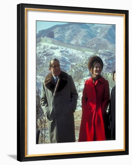 President Richard Nixon and First Lady Pat Nixon on the Great Wall of China-John Dominis-Framed Photographic Print