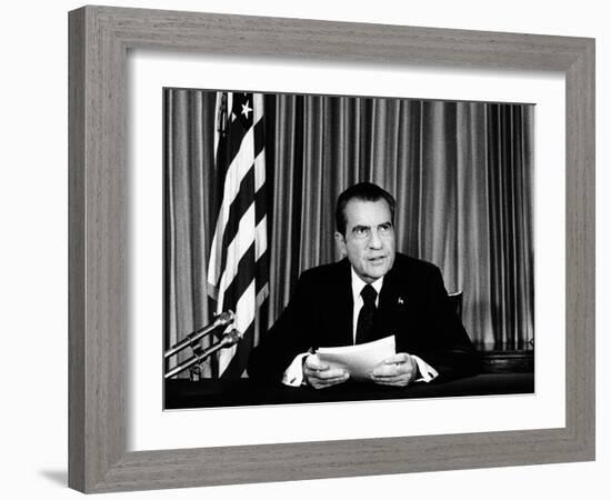 President Richard Nixon Declared His Innocence in the Watergate Scandal-null-Framed Photo