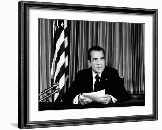 President Richard Nixon Declared His Innocence in the Watergate Scandal-null-Framed Photo