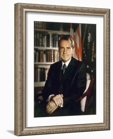 President Richard Nixon in an Official Portrait Taken in the Oval Office. July 8 1971-null-Framed Photo