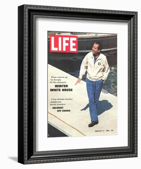 President Richard Nixon in Key Biscayne, February 21, 1969-George Silk-Framed Photographic Print