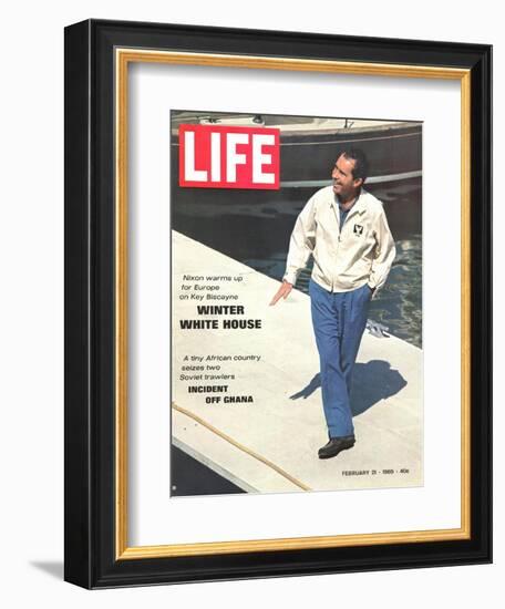 President Richard Nixon in Key Biscayne, February 21, 1969-George Silk-Framed Photographic Print