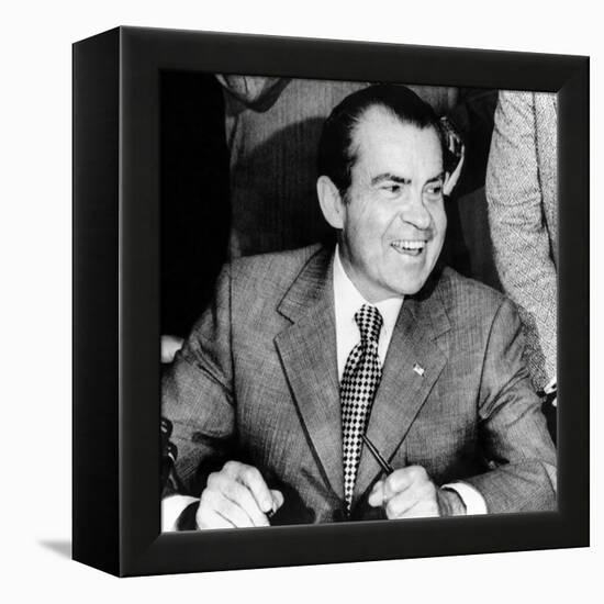 President Richard Nixon Smiles During a White House Signing Ceremony-null-Framed Stretched Canvas