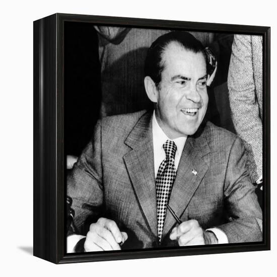 President Richard Nixon Smiles During a White House Signing Ceremony-null-Framed Stretched Canvas