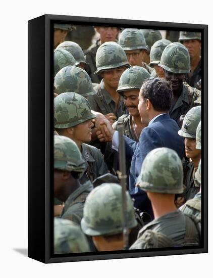 President Richard Nixon with Crowd of US Soldiers During Surprise Visit to War Zone in S. Vietnam-Arthur Schatz-Framed Premier Image Canvas