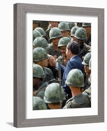 President Richard Nixon with Crowd of US Soldiers During Surprise Visit to War Zone in S. Vietnam-Arthur Schatz-Framed Photographic Print