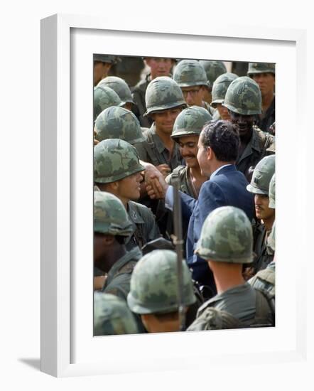 President Richard Nixon with Crowd of US Soldiers During Surprise Visit to War Zone in S. Vietnam-Arthur Schatz-Framed Photographic Print