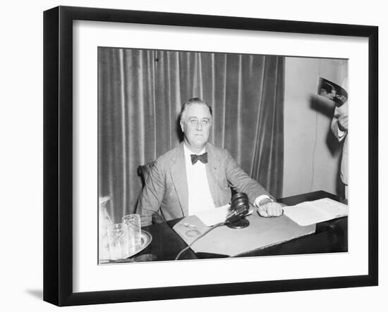 President Roosevelt prepares to broadcast on his recovery programme, 1934-Harris & Ewing-Framed Photographic Print