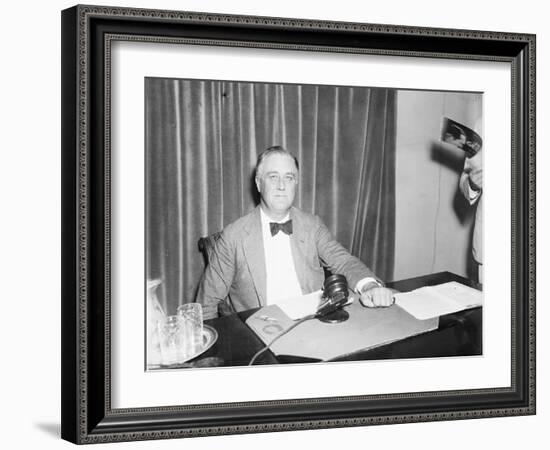 President Roosevelt prepares to broadcast on his recovery programme, 1934-Harris & Ewing-Framed Photographic Print