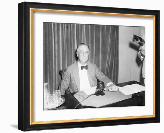 President Roosevelt prepares to broadcast on his recovery programme, 1934-Harris & Ewing-Framed Photographic Print