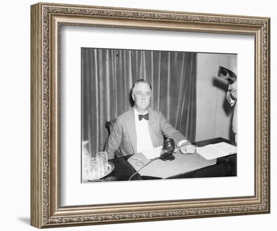 President Roosevelt prepares to broadcast on his recovery programme, 1934-Harris & Ewing-Framed Premium Photographic Print
