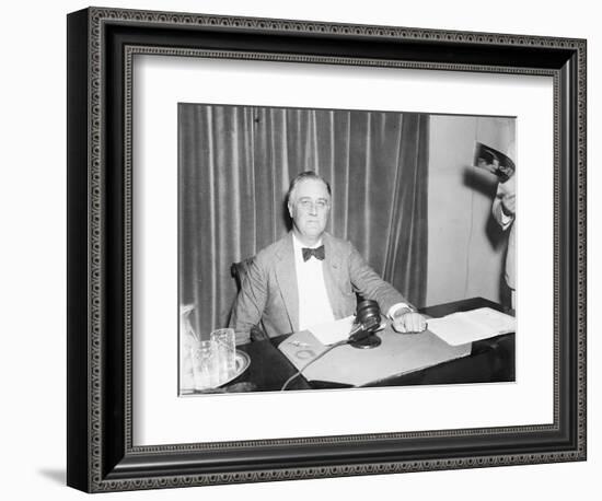 President Roosevelt prepares to broadcast on his recovery programme, 1934-Harris & Ewing-Framed Premium Photographic Print