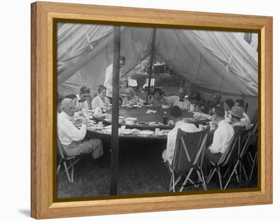 President Warren Harding Has Lunch in a Tent, with Thomas Edison and Henry Ford (On Right)-null-Framed Stretched Canvas