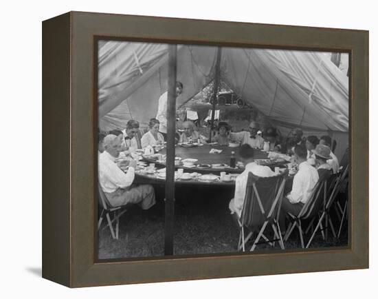 President Warren Harding Has Lunch in a Tent, with Thomas Edison and Henry Ford (On Right)-null-Framed Stretched Canvas