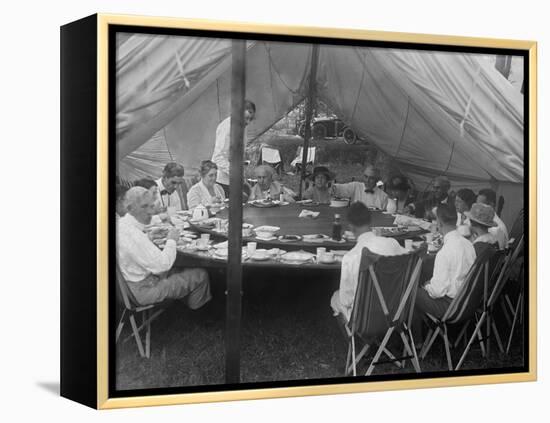 President Warren Harding Has Lunch in a Tent, with Thomas Edison and Henry Ford (On Right)-null-Framed Stretched Canvas