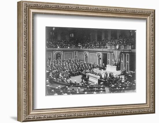 President Woodrow Wilson addressing Congress, c.1917-Harris & Ewing-Framed Photographic Print