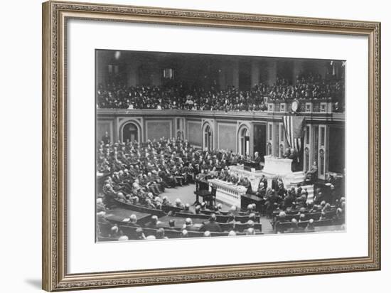 President Woodrow Wilson addressing Congress, c.1917-Harris & Ewing-Framed Photographic Print