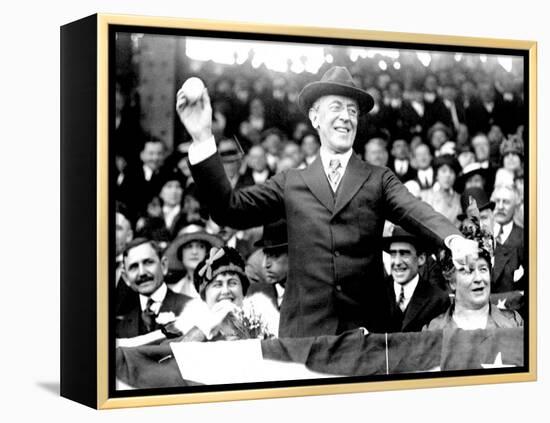 President Woodrow Wilson Throwing Out the First Ball, Opening Day, 1916-null-Framed Stretched Canvas