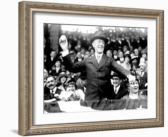 President Woodrow Wilson Throwing Out the First Ball, Opening Day, 1916-null-Framed Photo