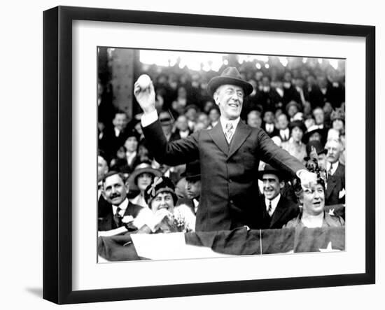 President Woodrow Wilson Throwing Out the First Ball, Opening Day, 1916-null-Framed Photo