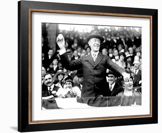 President Woodrow Wilson Throwing Out the First Ball, Opening Day, 1916-null-Framed Photo