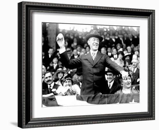 President Woodrow Wilson Throwing Out the First Ball, Opening Day, 1916-null-Framed Photo