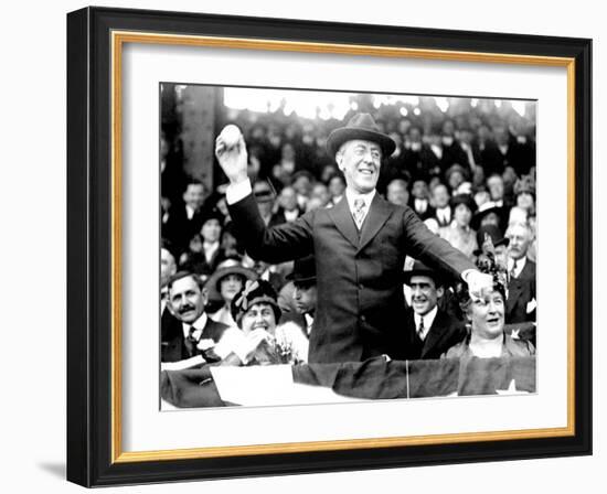 President Woodrow Wilson Throwing Out the First Ball, Opening Day, 1916-null-Framed Photo