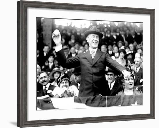 President Woodrow Wilson Throwing Out the First Ball, Opening Day, 1916--Framed Photo