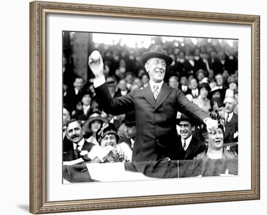 President Woodrow Wilson Throwing Out the First Ball, Opening Day, 1916-null-Framed Photo