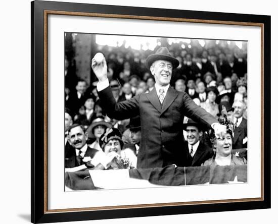 President Woodrow Wilson Throwing Out the First Ball, Opening Day, 1916-null-Framed Photo