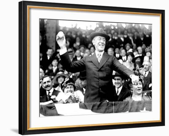 President Woodrow Wilson Throwing Out the First Ball, Opening Day, 1916-null-Framed Photo