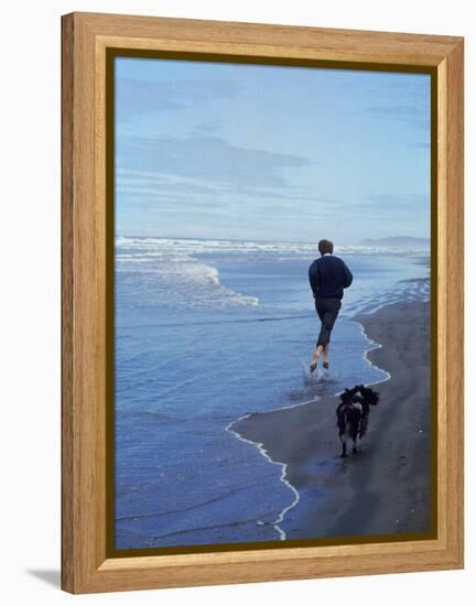 Presidential Candidate Bobby Kennedy and His Dog, Freckles, Running on an Oregon Beach-Bill Eppridge-Framed Premier Image Canvas