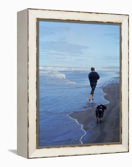 Presidential Candidate Bobby Kennedy and His Dog, Freckles, Running on an Oregon Beach-Bill Eppridge-Framed Premier Image Canvas