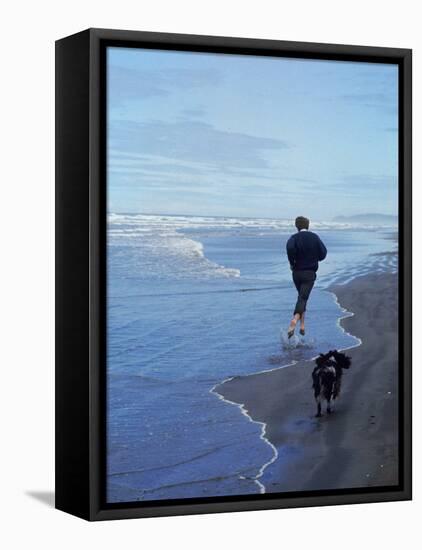 Presidential Candidate Bobby Kennedy and His Dog, Freckles, Running on an Oregon Beach-Bill Eppridge-Framed Premier Image Canvas