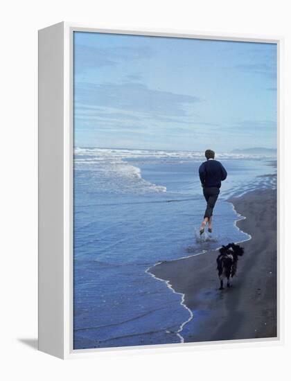 Presidential Candidate Bobby Kennedy and His Dog, Freckles, Running on an Oregon Beach-Bill Eppridge-Framed Premier Image Canvas