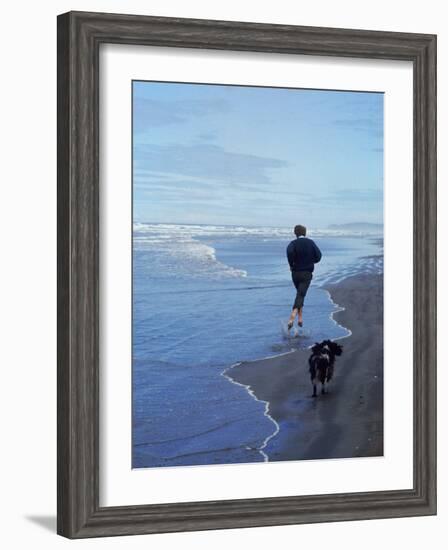 Presidential Candidate Bobby Kennedy and His Dog, Freckles, Running on an Oregon Beach-Bill Eppridge-Framed Photographic Print