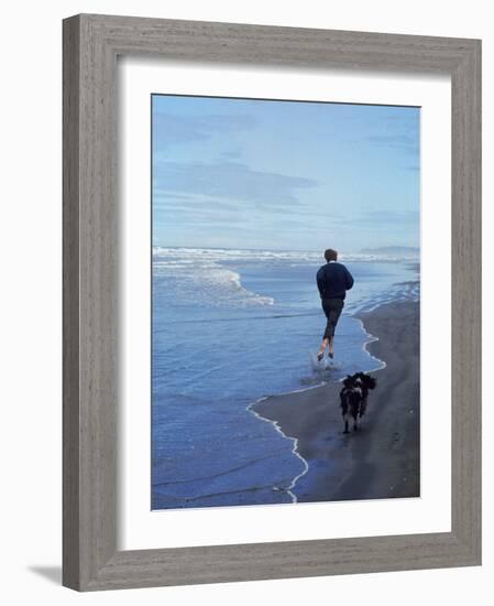 Presidential Candidate Bobby Kennedy and His Dog, Freckles, Running on an Oregon Beach-Bill Eppridge-Framed Photographic Print