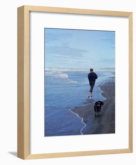 Presidential Candidate Bobby Kennedy and His Dog, Freckles, Running on an Oregon Beach-Bill Eppridge-Framed Photographic Print