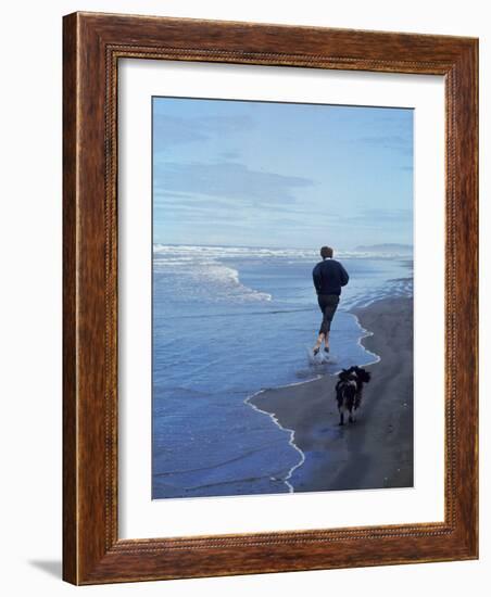 Presidential Candidate Bobby Kennedy and His Dog, Freckles, Running on an Oregon Beach-Bill Eppridge-Framed Photographic Print