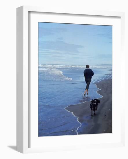 Presidential Candidate Bobby Kennedy and His Dog, Freckles, Running on an Oregon Beach-Bill Eppridge-Framed Photographic Print